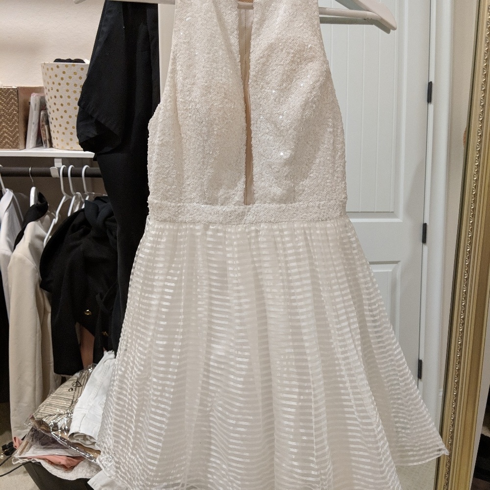 White sequins skater low cut dress junior